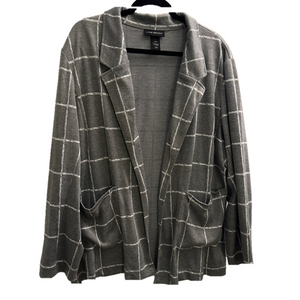 LANE BRYANT Knit Gray White Windowpane Open Front Pocket Blazer Jacket 22/24 3X
